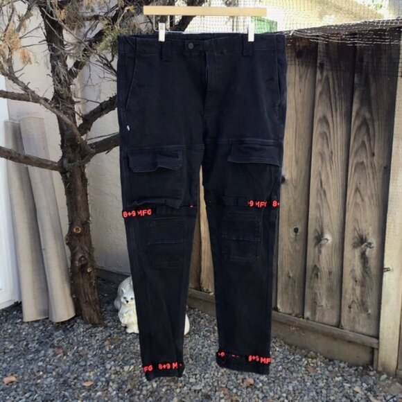 Vintage y2k 8+9 mfg strap slim denim jeans men’s 42 black cargo pocket 8&9 - Picture 1 of 8